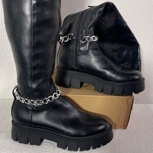 GBG Los Angeles Black Over-the-Knee Boots with Chain Accent sz 8.5